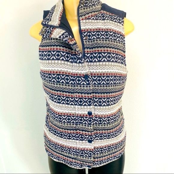 Anthropologie Tribal knit snap front Aztec winter Puffer Vest - Picture 1 of 10